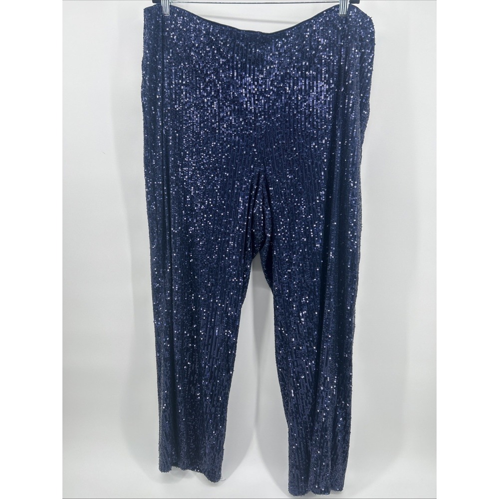 New MSK Women's Size 3XL Navy Blue Sequin Pants Sparkly Party Evening Date Night
